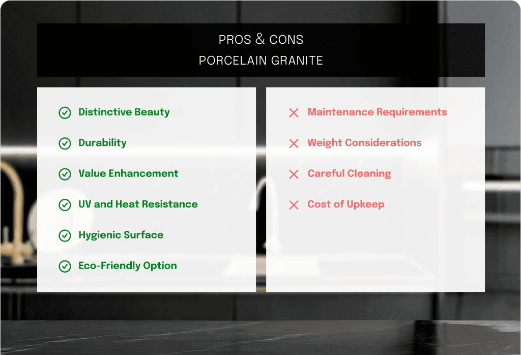 Porcelain Countertops vs Granite 1 PROS CONS PORCELAIN Granite e1784163799179