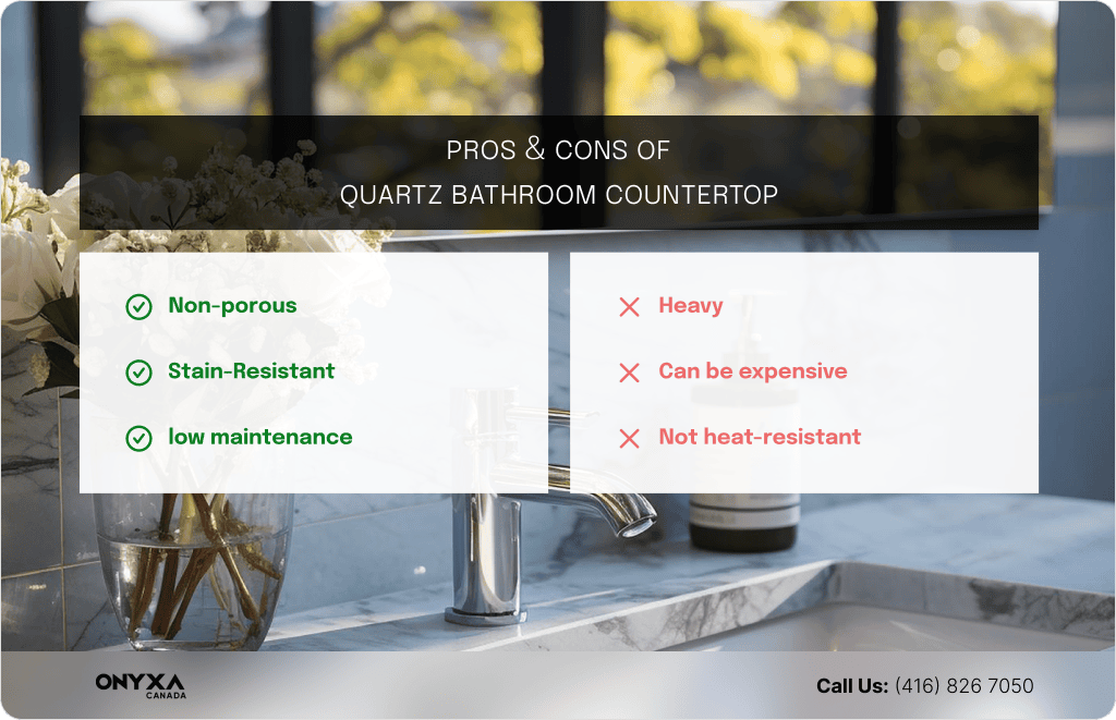 Best Bathroom Countertop Materials in 2024 1 PROS CONS Quartz Bathroom Countertop